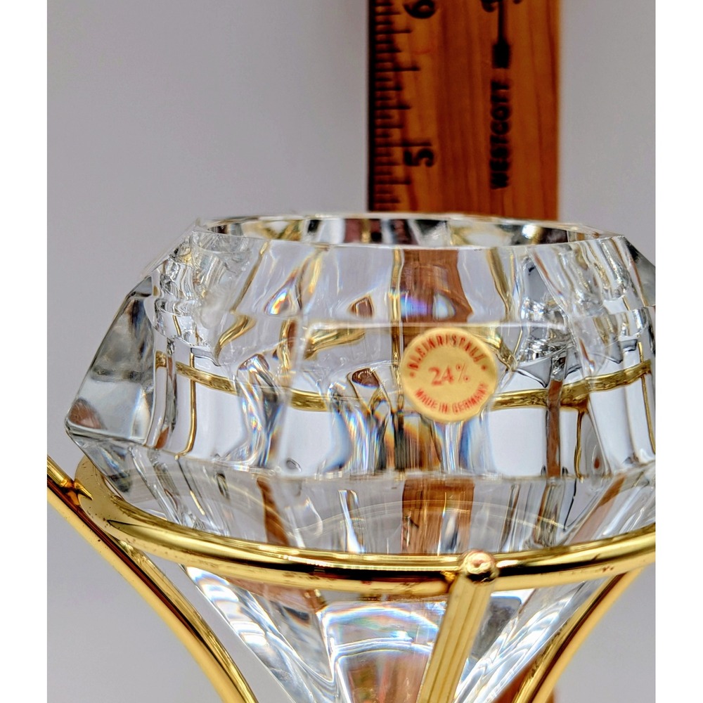 Bleikristall 24% Lead Crystal Diamond Candle Holder Germany Gold Tone Stand - Picture 11 of 16